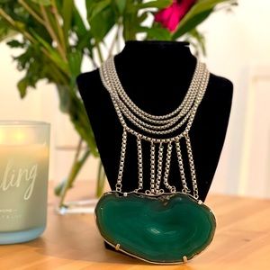 Green agate totem chrome necklace